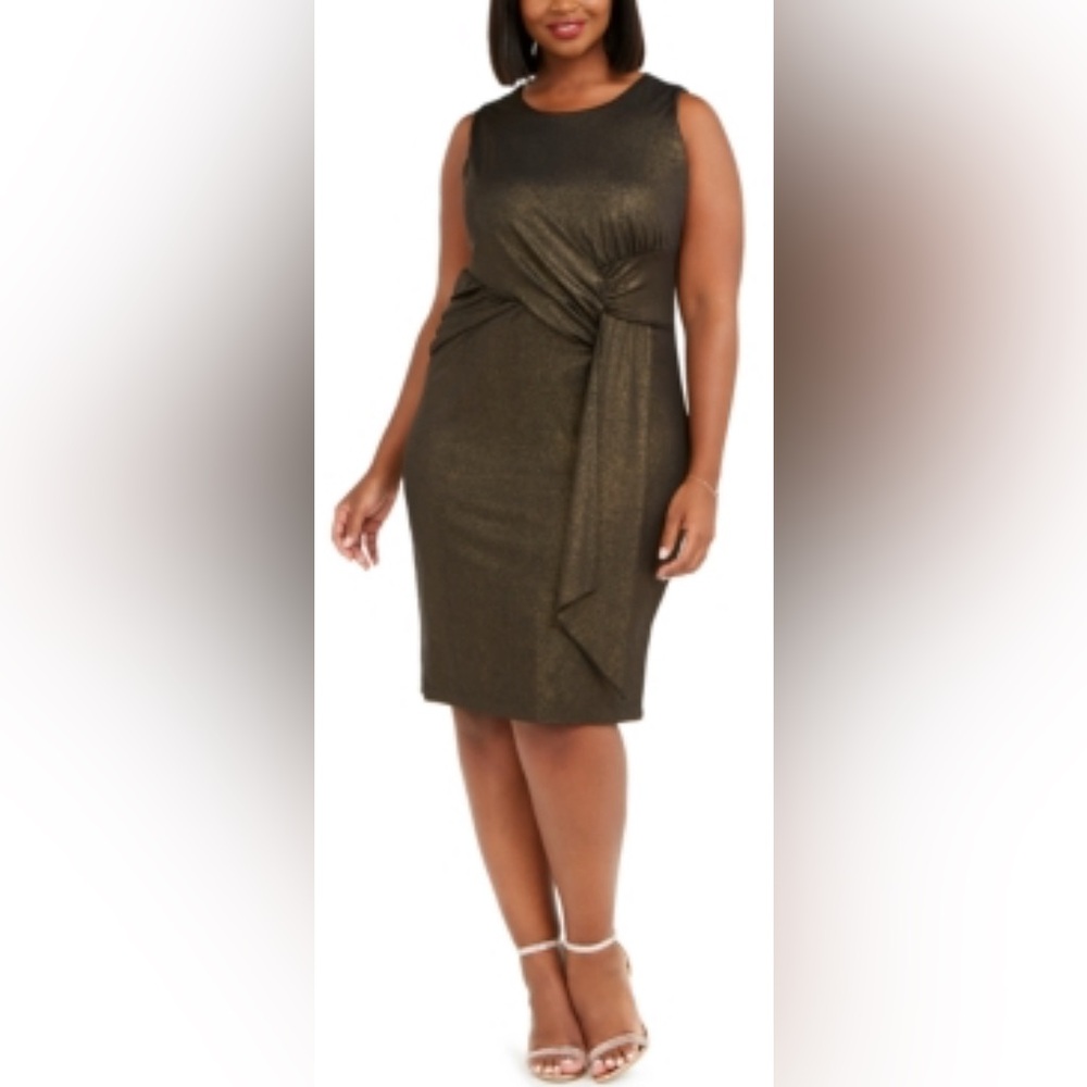 Taylor Woman Size 22W Black Gold Metallic Speck Sleeveless Knee Length Dress